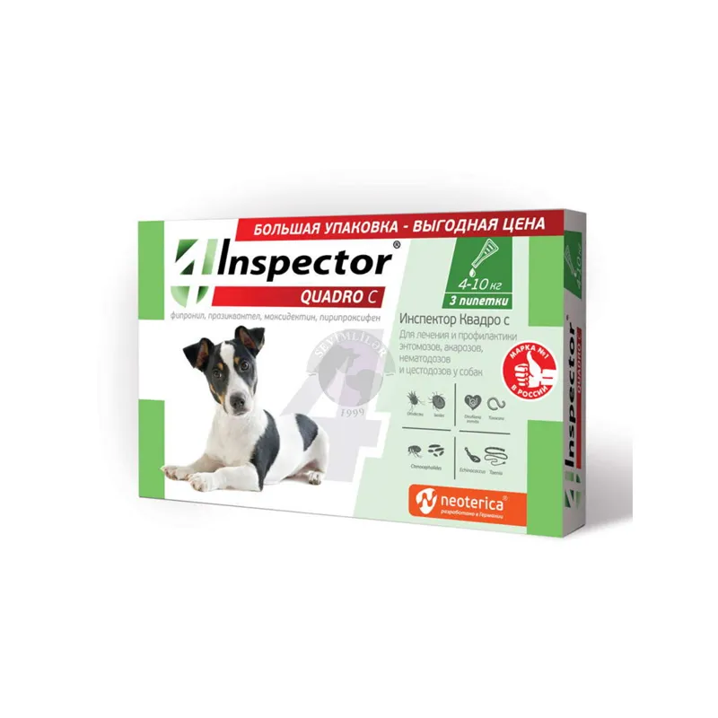Inspector Quadro C; 4-10 kq çəkidə itlər üçün boyun nahiyəsinə damcı, 1 ədəd