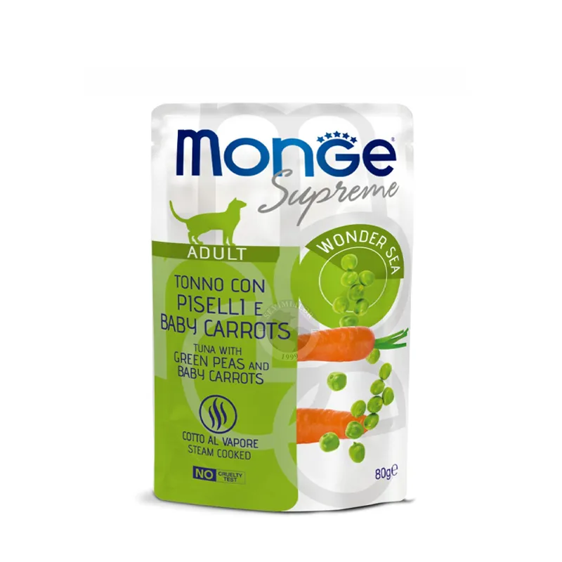 Monge Supreme Adult; yaşıl noxud, kök və jeledə tuna balığı ilə, 80 qr
