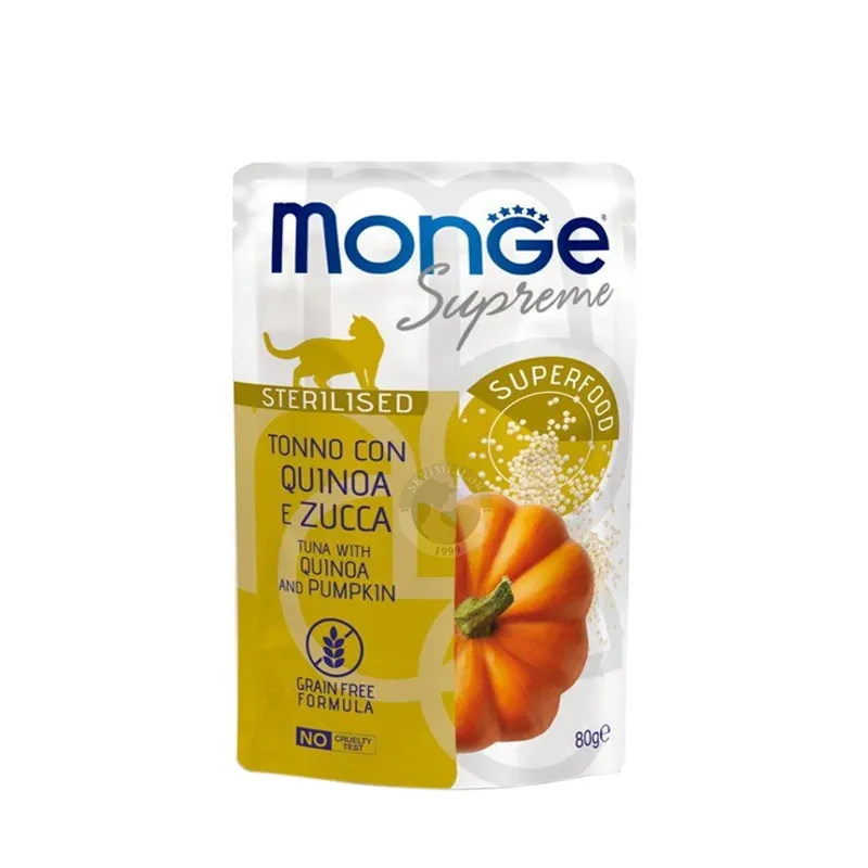 Monge Supreme Sterilised; ton balığı, kinoa və balqabaq ilə, 80 qr