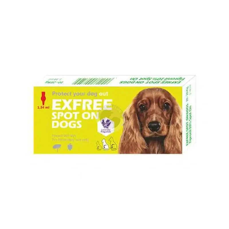 Exfree Spot On Dogs; капли на холку от блох и клещей для собак весом от 10 до 20 кг