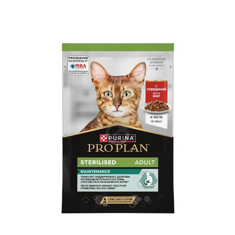 Purina ProPlan Sterilised Adult; с говядиной в желе, 85 гр